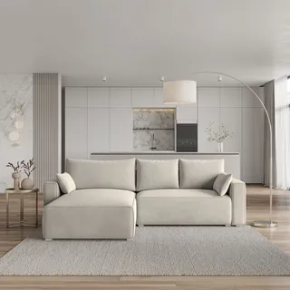 masseno Ecksofa FORIL mit Schlaffunktion L-Form, Sofa mit Bettkasten, Wohnzimmersofa, Couch, Soffa, Bettsofa, Couchgarnitur- Creme, MONOLITH 04 - Creme