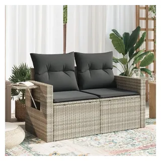 vidaXL Gartensofa mit Kissen 2-Sitzer Hellgrau Poly Rattan