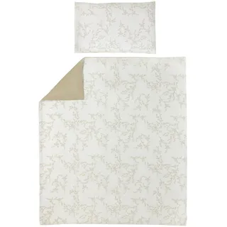Meyco Baby Bettwäsche - Größe 120x150 cm - Set inkl. Kopfkissenbezug - 100% Baumwolle - Oeko Tex Zertifiziert - weich - atmungsaktiv - waschbar & trocknergeeignet - Branches - Weiß/Sand