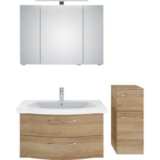 Saphir Badmöbel-Set »6005 Sprint 3-teilig, Keramik-Waschtisch mit LED-Spiegelschrank«, (4 St.), Unterschrank, inkl. Türdämpfer, 4 Türen, 3 Schubladen, Bad-Set, braun