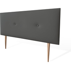 amuéblate online Premium Kopfteil Modell Kayne | Bezug aus hochwertigem Kunstleder, Holz, Grau, 115 x 60 cm mit Füßen (Bett 105)