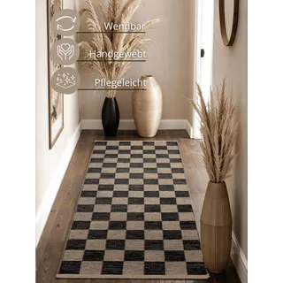HANSE HOME Rex natur, weiß, schwarz, B:80cm H:7mm L:300cm, Baumwolle, Jute, Teppiche, Teppich, Jute, Handgemacht, Wohnzimmerteppich, Naturteppich, Wohnzimmer, Läufer
