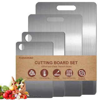 4 PCS Titan Schneidebrett Spülmaschinenfest, Multifunktional Edelstahl Schneidebrett, Beidseitige Titanium Cutting Board, Lebensmittelecht, Antibakteriell & BPA Frei,Schneidebrett Edelstahl