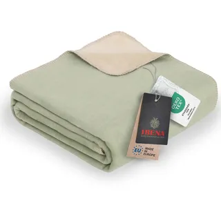 Ibena Dublin Decke 150x200 cm - Baumwollmix kuschelig, warm & waschbar, Wendedecke Salbei Natur