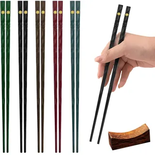 10 Paar Essstäbchen Wiederverwendbar Fiberglas – 24cm Stäbchen zum Essen mit Ablagen, kein Schimmel & kein Rost, rutschfeste Sushi Stäbchen für Sushi, Nudeln, Asiatische Gerichte & Familienessen