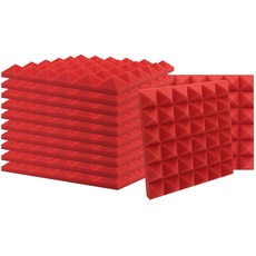 SK Studio 12 Stück Akustikschaumstoff Noppenschaumstoff Akustik Schaumstoff Schall Dämmung Dämmung für Tonstudio Schallabsorbierende Dämpfungswand Schaumpyramide 30x30x2.5cm, rot