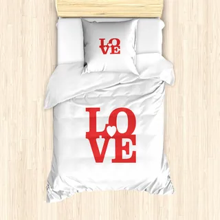 ABAKUHAUS Liebe Mantele, Valentinstag Romantik, Milbensicher Allergiker geeignet mit Kissenbezügen, 135 cm x 200 cm - 80 x 80 cm, rot-Weiss - Rot