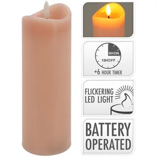 LED-Kerze 7x20cm, blinkende Flamme, Zeitschaltuhr, PINK - Rosa