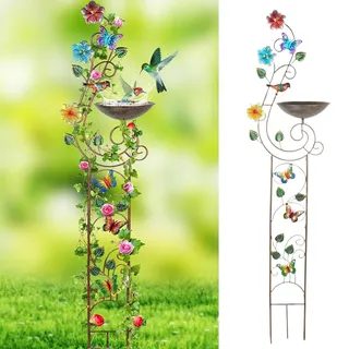 Vogelbad Für Garten Vogeltränke Stehend Mit Standfuß | Schmetterlings Kolibri Musterdesign Vogeltränke Winterfest Wassertränke Für Garten Terrasse Innenhof Rasen 143x36cm