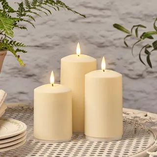 Lights4fun 3er Set TruGlow® LED Outdoor Kerzen Wiederaufladbar mit Timer LED Kerzen mit Fernbedienung und Timer LED Aussen Kerzen Aufladbar USB Kerzen Set Außen