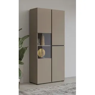 INOSIGN Vitrine »Cross, Höhe 183,5 cm, moderne grifflose Standvitrine mit 3 Türen« Hochschrank mit viel Stauraum, Glastür und verstellbaren Einlegeböden, braun