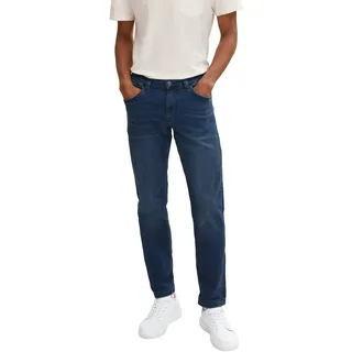 Tom Tailor Herren Marvin Straight Jeans mit Taschendetails, blau, Logo Print, Gr. 31/32