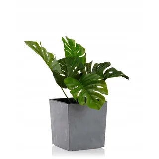 HowHomely Eckiger Blumentopf Grau 19x19x19 cm Groß Außen - Blumenkübel mit Pflanzkübel Einsatz - Betonoptik für Deko Wohnzimmer Garten und Terrasse