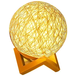 Meichoon Nachtlicht für Schlafzimmer Rattan Ball Tischlampe USB Plug-in Helligkeit einstellbar warmes gelbes Licht mit Stand Nachttisch dekorative Lampe LE16