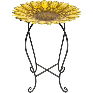 Alpine Corporation MAZ470 Alpine Vogeltränke, geprägtes Metall, Sonnenblumen-Motiv, 38,1 cm, Gelb