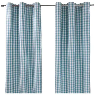 Homescapes Karomuster Ösen 137 x 117 cm Beige/Blau/Weiß 2er-Set