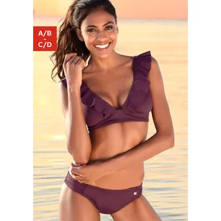 Triangel-Bikini JETTE, Damen, Gr. 34, Cup C/D, rot (bordeaux), Polyamid, unifarben, Bikini-Sets Triangel-Bikini, mit Volant