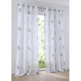 Vorhang KUTTI "Dandelion" Gr. 2, grau (taupe, weiß, beige), B:140cm H:175cm, Baumwolloptik, Baumwolle, Polyester, Gardinen, Vorhang, Gardine halbtransparent, Ausbrenner, Baumwolle-Polyester, bedruckt