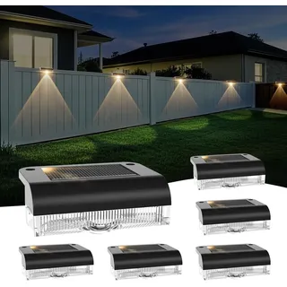 AGOTD Solar Wandleuchte Außen, Solar Zaunleuchten für Außen Solarlampen für Außen IP65, Dekorative Gartenleuchte Warmweiß, Außenwandleuchte LED, Solarleuchte Deko Balkon Terrasse 6 Stück