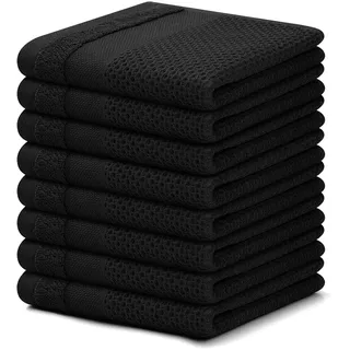 Homaxy Geschirrtücher, 100% Baumwolle, 30,5 x 30,5 cm, Waffelgewebe, super weich und saugfähig, schnell trocknende Geschirrtücher, 8 Stück, Schwarz