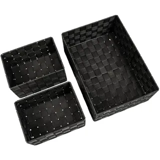 Avilia Set mit 3 Aufbewahrungskörben für Badezimmer – Set Aufbewahrungskörbe für Wohnzimmer, in verschiedenen Größen, Polypropylen, 21 x 12,5 x 15 cm, 34,5 x 13 x 24 cm, Schwarz