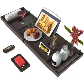 Badewannenablage für Badewanne – Bambus, verstellbares Organizer-Tablett für Badezimmer, mit Seifenschale, geeignet für luxuriöses Spa oder zum Lesen