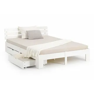 Homestyle4u Holzbett 140 x 200 cm Weiß