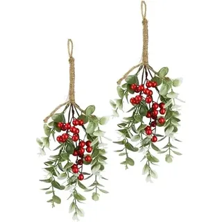 Hängebusch aus Eukalyptus Beeren künstlich 35cm Advent Adventsdeko Bündel Deko Eukalyptuszweige Girlande Hängedeko zum Hängen Legen Hänger Ranke Tischdeko Türdeko Wanddeko Weihnachten Weihnachtsdeko