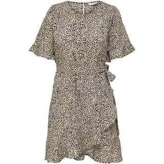 ONLY Damen Onlnew Olivia S/S Short Wrap Dress WVN, Silver Mink/AOP:lina Small Leo, S