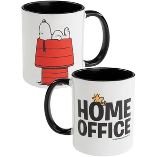 The Peanuts Snoopy Tasse - Home Office Kaffeetasse Becher Kaffeebecher aus Keramik 320 ml Schwarz/Weiß