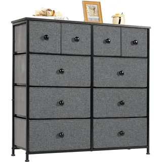 lyncohome Kommode mit Schubladen aus Stoff, Sideboard mit 10 Stoffschubladen, Schubladenschrank Ordnungsmöbel für Küche Büro Flur, TV Schrank mit Schubladen