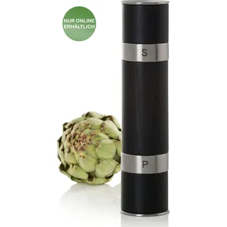 AdHoc MP90 Salzmühle und Pfeffermühle Duomill Black | Doppelmühle mit zwei Keramikmahlwerken, Eschenholz | Edelstahl