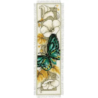 VERVACO Lesezeichen Kreuzstich Stickpackungen Gezählter Kreuzstich Schmetterling auf Blumen V DIY Set Erwachsene Sticken Lesen Zubehör Geschenk Zählmusterpackung ca. 6 x 20 cm Stickset für Anfänger