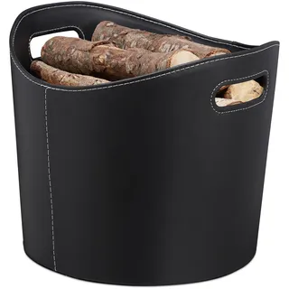 Relaxdays Kaminholzkorb Kunstleder oval 39,5 x 31,5 x 38 cm schwarz