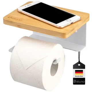 eluno Toilettenpapierhalter Varaz mit Ablage, Metall und Bambus , 18x9.5x13 cm , Badezimmer, WC Ausstattung, Toilettenpapierhalter