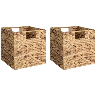StorageWorks Aufbewahrungsbox Rattan, Wasserhyazinthe Korb zum Ordnen, handgewebter Aufbewahrungskorb geflochten, Organizer für Regale, strapazierfähiger geflochtener Korb, groß, 2 Stück