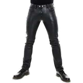 Bockle® New 5 BoB Lederhose Lederjeans Echtleder Herren Leder Hose, W33/L34 - Schwarz