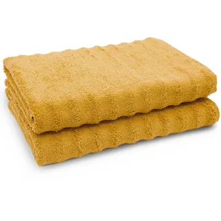 ZOLLNER 2er-Set Duschtücher mit Webart, 100% Baumwolle, 70x140cm, Senfgelb