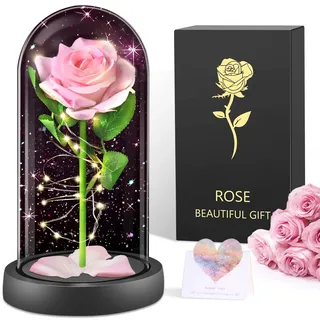 BOLEi Geschenke für Frauen,Ewige Rose im Glas mit LED(Rosa Rose) | Galaxy Rose Geburtstag, Valentinstag, Weihnachten, Muttertag, Hochzeitstag–Geschenk für Sie, Mama,Ehefrau,Freundin,Frau,Oma