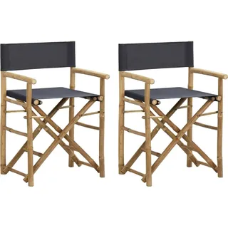 The Living Store Klappbare Regiestühle 2 Stk. Dunkelgrau Bambus und Stoff - Grau