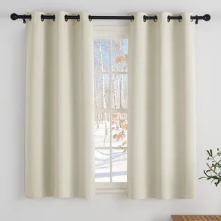 PONY DANCE Scheibengardinen für Kleine Fenster 2 Stücke H 120 x B 90 cm Kurzvorhang Dunkelblau Blickdicht Bistrogardine Küche Verdunklungsvorhänge mit Ösen, Hellbeige