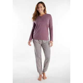 Tom Tailor Schlafanzug »Sitia« 2 tlg. Langarm, Rundhalsausschnitt, mit Knöpfen, gemustert, Baumwollmix, lila