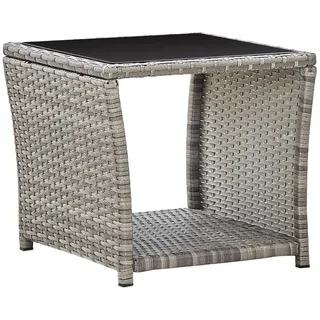 vidaXL Couchtisch Grau Poly Rattan und Glas 45 x 45 x 40 cm