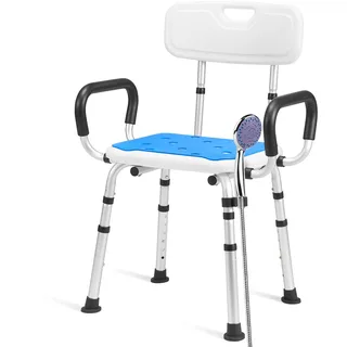 Careboda Duschhocker für senioren,Duschstuhl mit Armlehnen und Rückenlehne,Badhocker 136KG,Hocker höhenverstellbar,bis 136KG,Badestuhl für Senioren