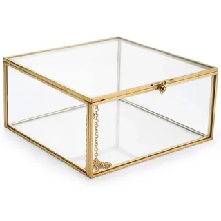DRERIO Glas Schmuck Box Kleine Schmuckkästchen Dekorative Box Klare Schmuck Display Box Trinket Aufbewahrungshalter Quadratischer Ring Fall Schmuck Organizer Golden für Trinkets Ohrringe Ringe