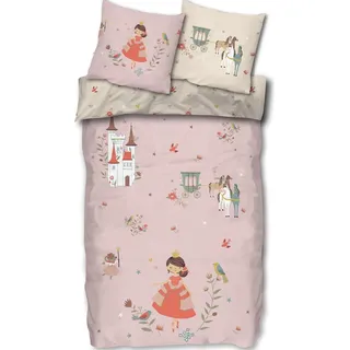 Famanu Bettwäsche Set 135 x 200 cm Prinzessin Einhorn - 2-teilig mit Tasche - Rosa