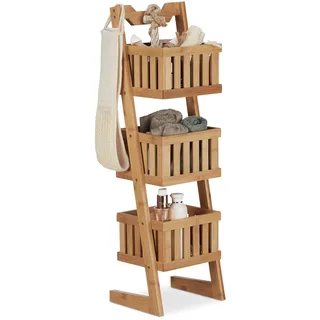 Relaxdays Badregal Bambus, 3 Ablagen, Allzweckregal, natur