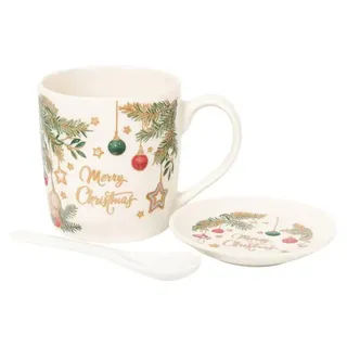 eCa KB16WZ1 Weihnachts-Geschenkset – Keramikbecher, Löffel, Untertasse, 400 ml