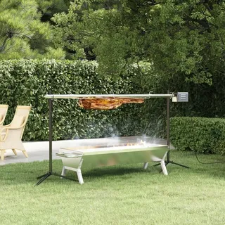 Möbel Automatischer Grillspieß mit Motor Edelstahl 150x46,5x82,5 cm - Holzkohlegrills 319970 - Silber
