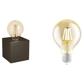 EGLO Tischlampe Prestwick 2, Tischleuchte industrial, Nachttischlampe aus Metall, Wohnzimmerlampe in Dunkel-Bronze, Lampe mit Schalter, inkl. LED-Leuchtmittel